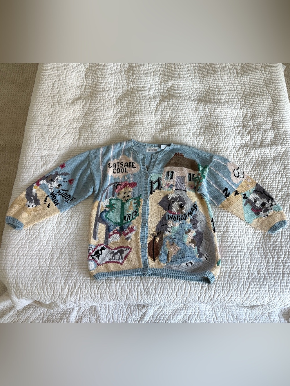 VTG Together Dog Knit Oversized Cardigan XL Grandma